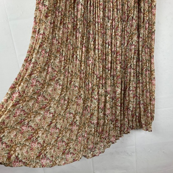 Capezio Floral Maxi Skirt Sz L Tan Pink Pleated Boho Y2K Cottagecore Prairie - Picture 3 of 6